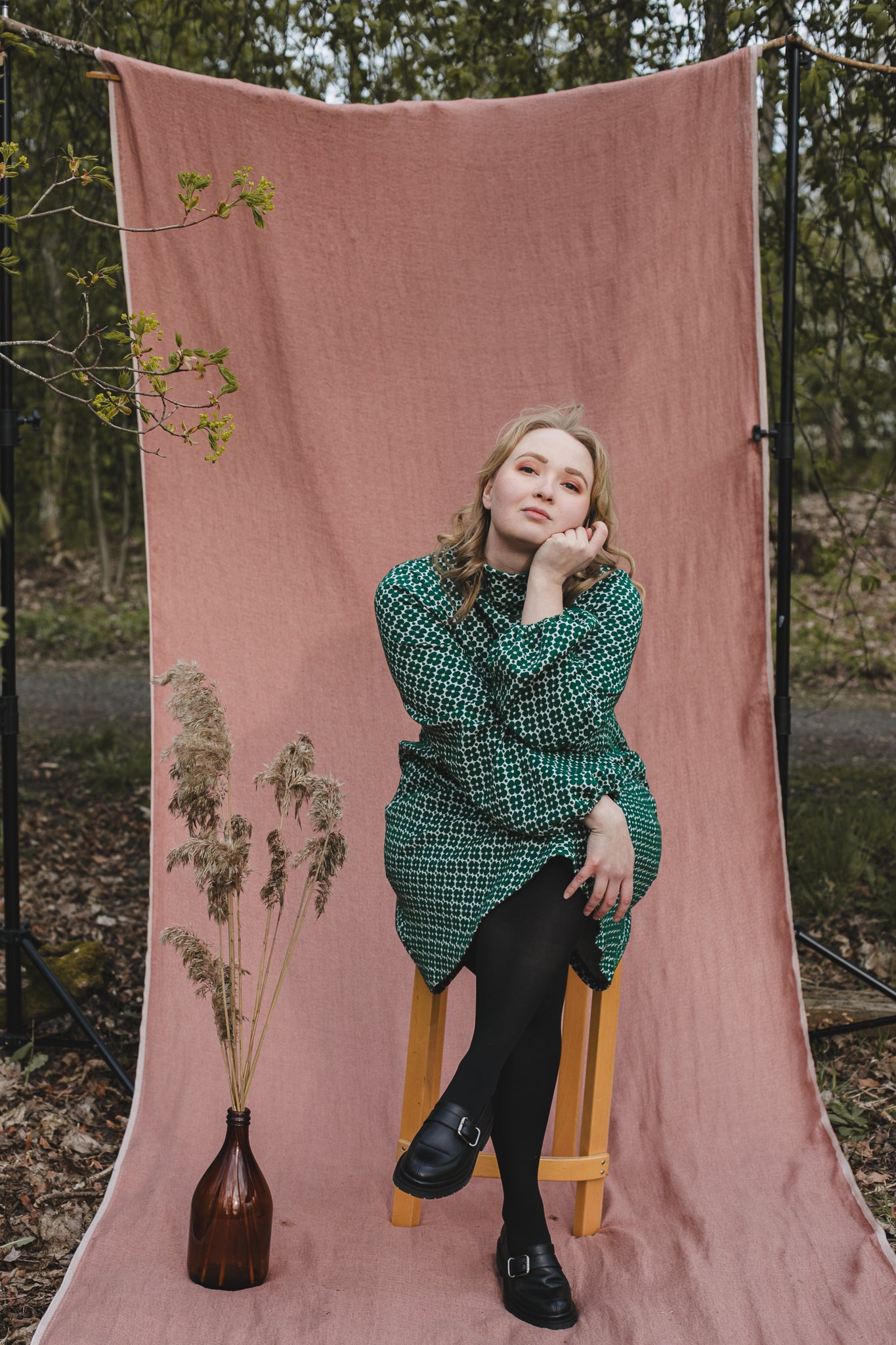 Myy Puuvillamekko - Apila Vihreä-valkoinen