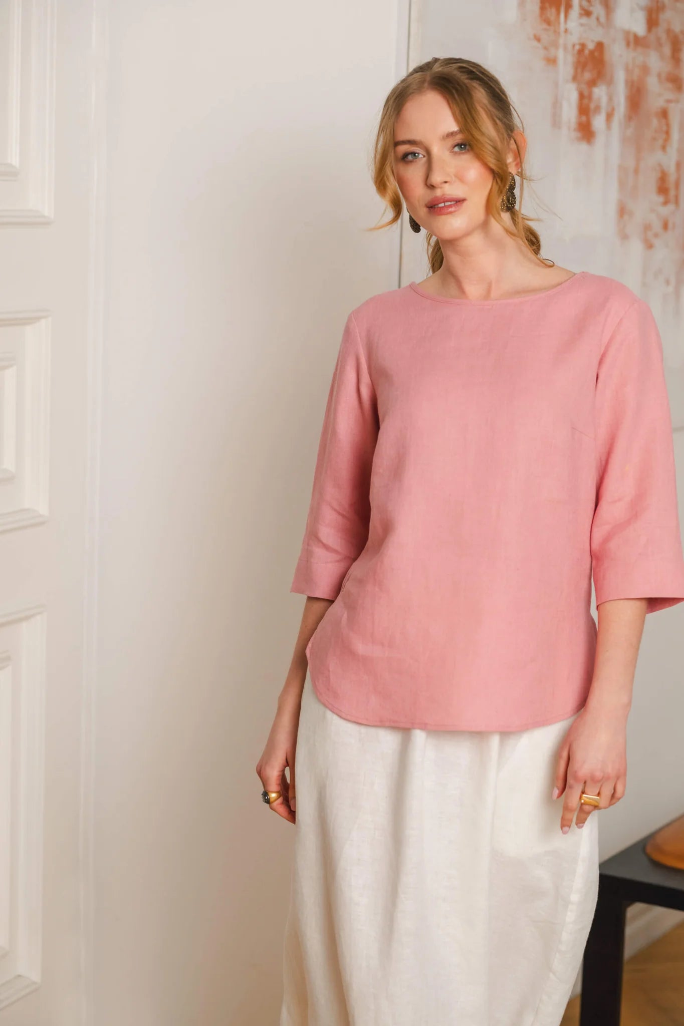 Classic Linen Blouse - Powder Pink
