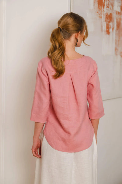 Classic Linen Blouse - Powder Pink