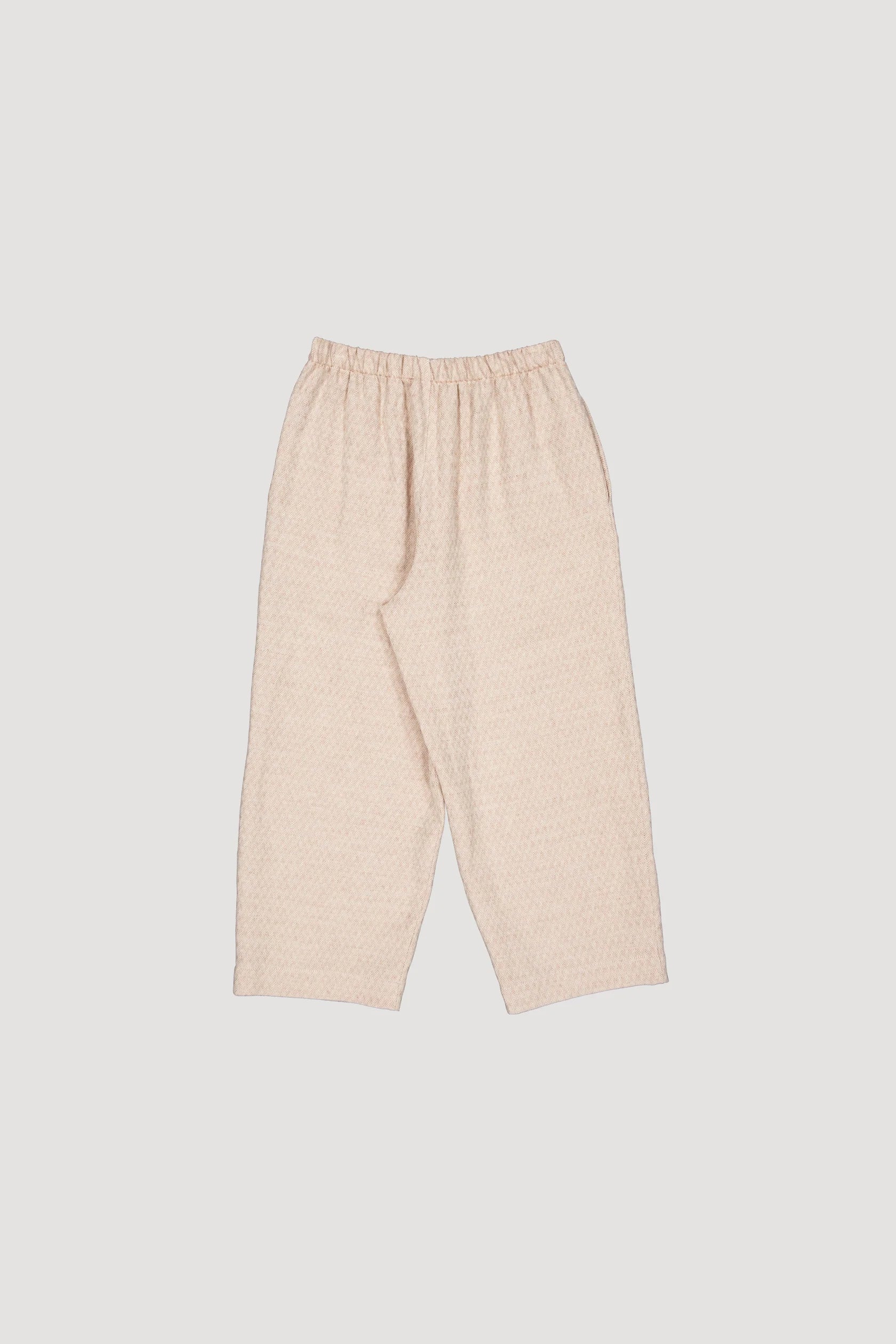 Pleated Pull On Trousers - Beige Herringbone