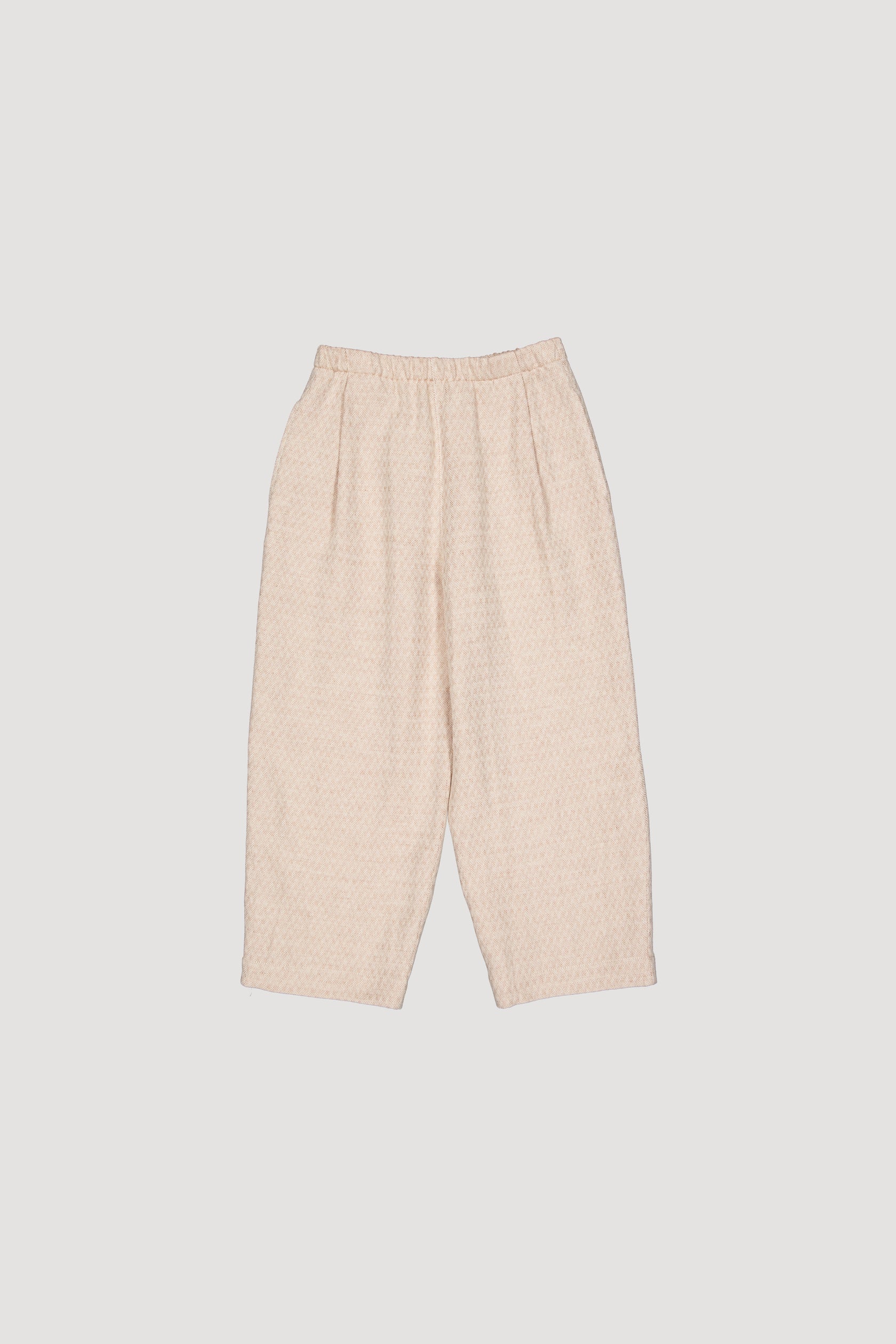Pleated Pull On Trousers - Beige Herringbone