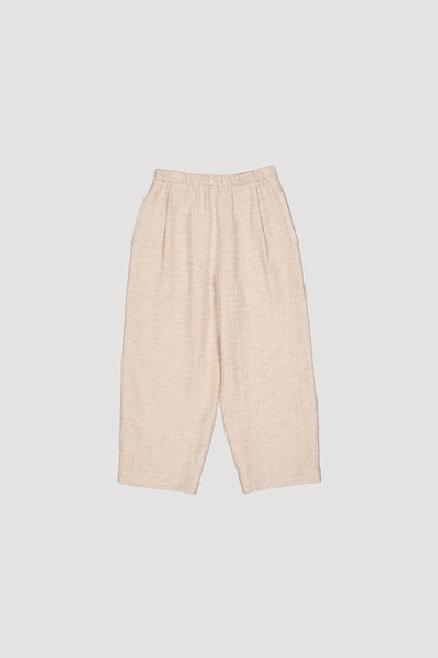 Pleated Pull On Trousers - Beige Herringbone