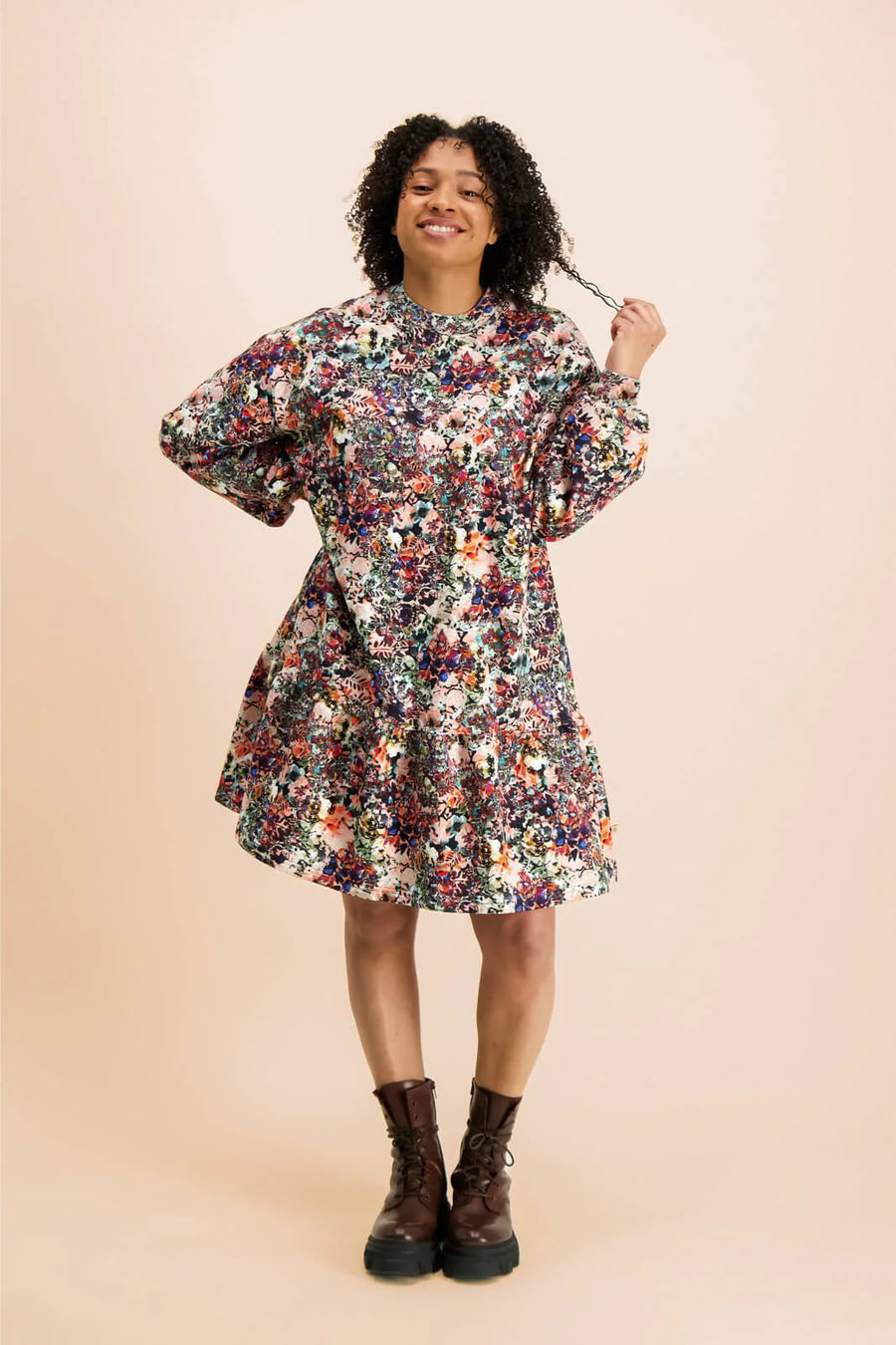 Ruffle Sweatshirt Dress - Blooming Forest