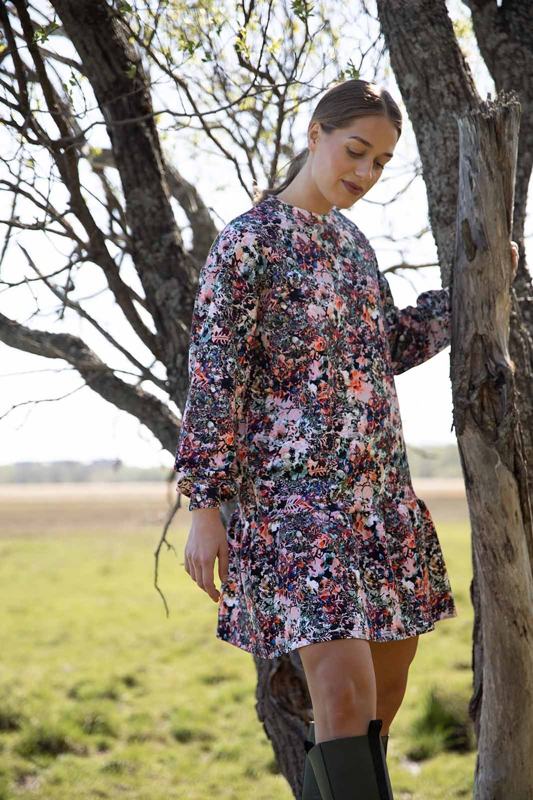 Ruffle Sweatshirt Dress - Blooming Forest