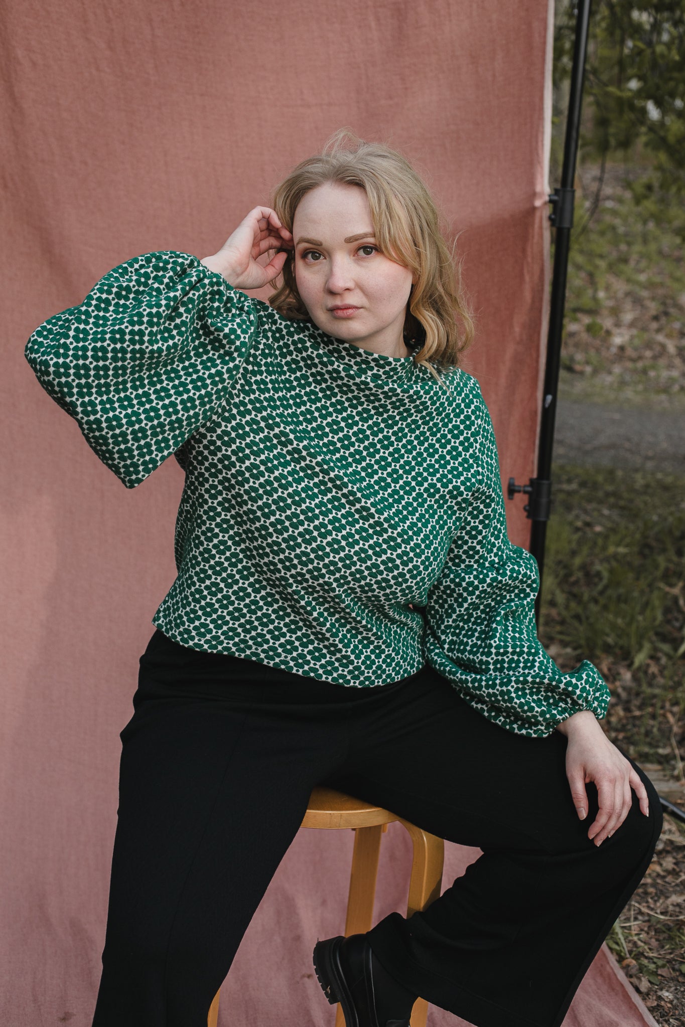 Talvikki Puuvillapaita - Apila Vihreä-valkoinen