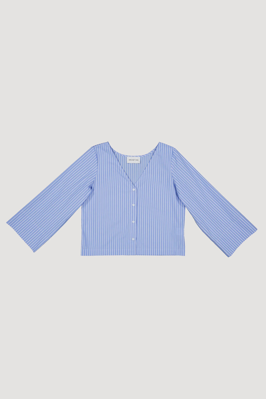 V-neck Poplin Shirt - Light Blue Stripes