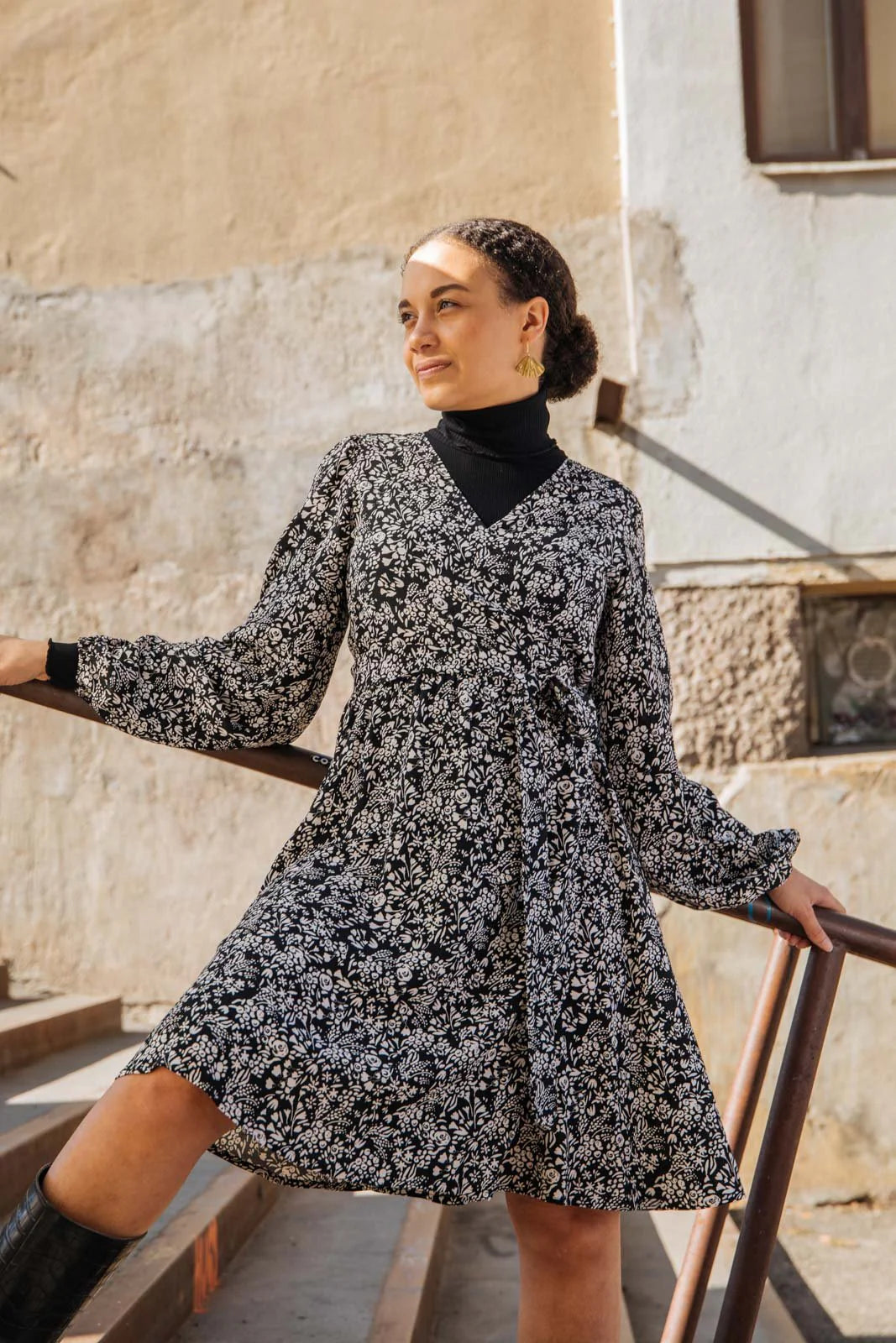 Wrap Mini Dress - Night Meadow