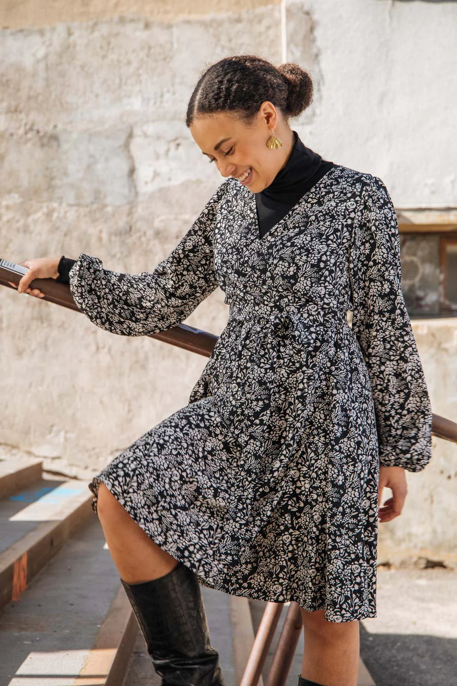 Wrap Mini Dress - Night Meadow