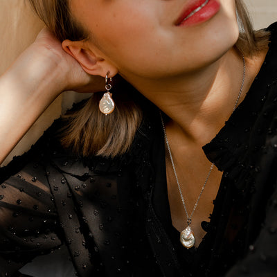 Coin Pearl Earrings - Silver
