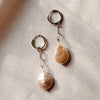 Coin Pearl Earrings with chain - Silver