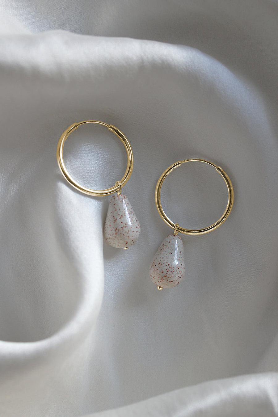 Pear Hoops - Beige Gold Plated