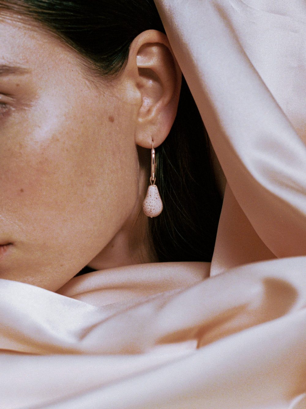 Pear Hoops - Beige Silver
