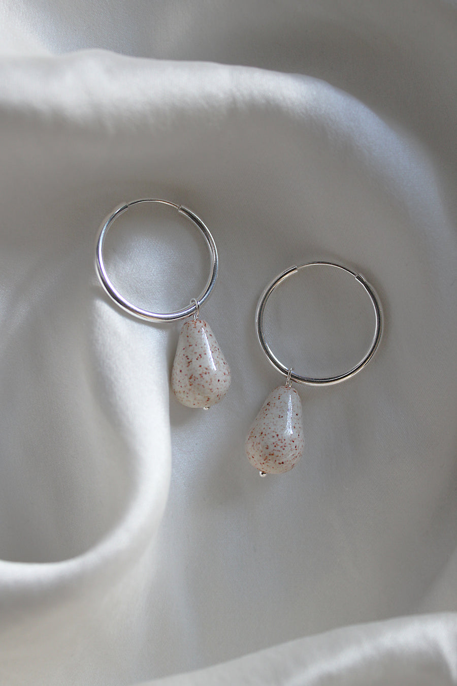 Pear Hoops - Beige Silver