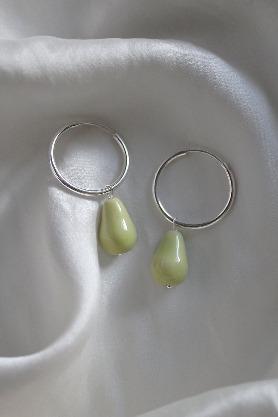 Pear Hoops - Light Green Silver